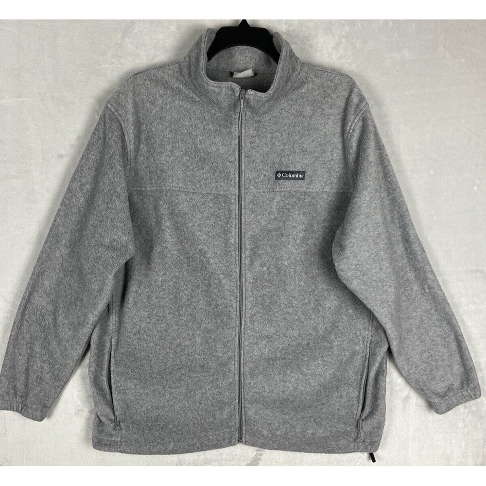 COLUMBIA Men Fleece Jacket 2XL Gray Full Zip Mock Neck Zip Pocket W53220 Outdoor